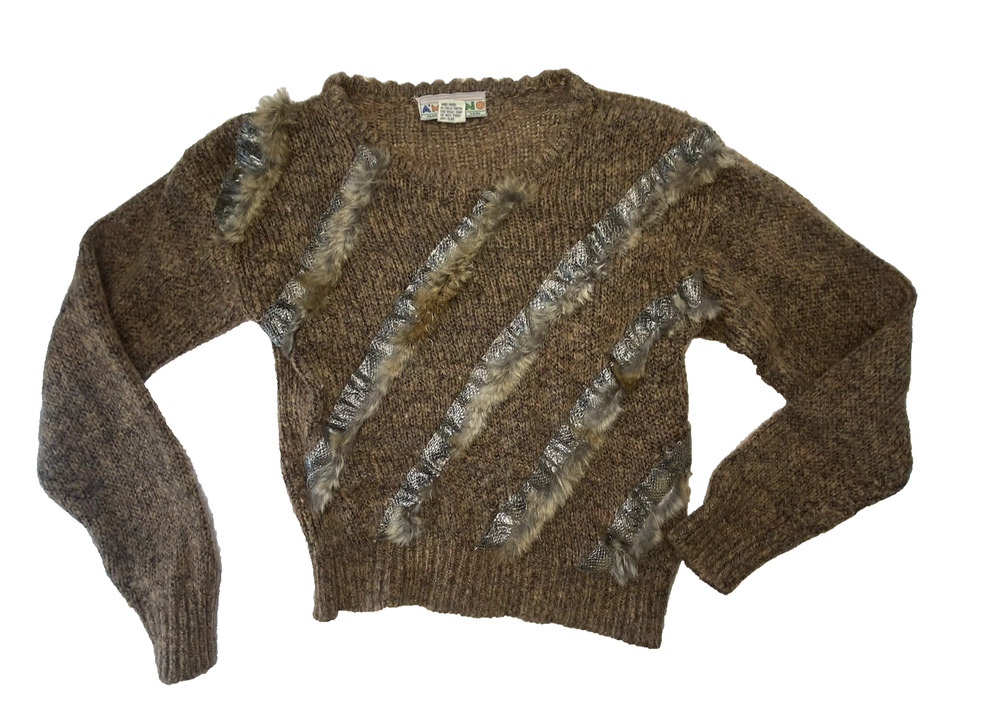 A'Milano Sweater Womens Large* VINTAGE 80s Knit Mixed Media Artsy Pullover